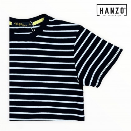 RGN BY HANZO Women T-shirt POCKET STRIPE Short Sleeve Basic Tee Shirt Short Tee Baju T-shirt Perempuan - Black Wide