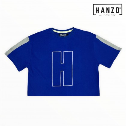 HANZO Men Oversized Tee Baju T-shirt Lelaki Alphabet H Print - Blue