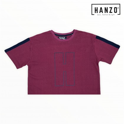 HANZO Men Oversized Tee Baju T-shirt Lelaki Alphabet H Print - Maroon