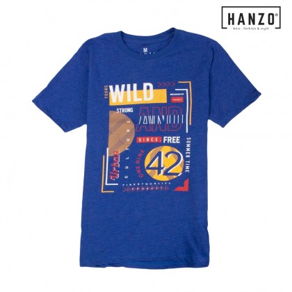 HANZO Men T-shirt Short Sleeve Graphic Tee Baju T-shirt Lelaki-WILD STRONG-Blue/Beige/Purple/Grey/Black/Navy-92232#16
