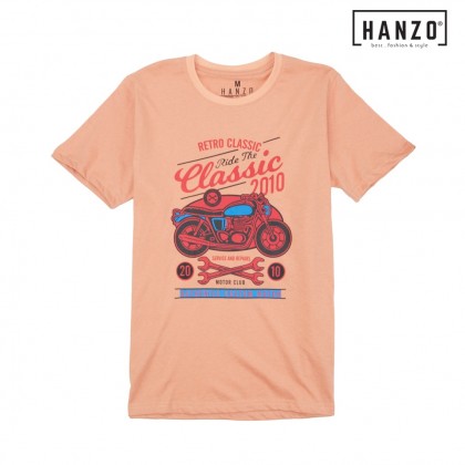 HANZO Men T-shirt Short Sleeve Graphic Tee Baju T-shirt Lelaki-RETRO CLASSIC-Blue/Pink/Green/Grey/Black/Navy-92232#23