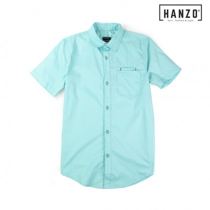 HANZO Men Shirt Short Sleeve Shirt PATCH POCKET Baju Kemeja Lelaki J077 106423 - BROWN/GREEN