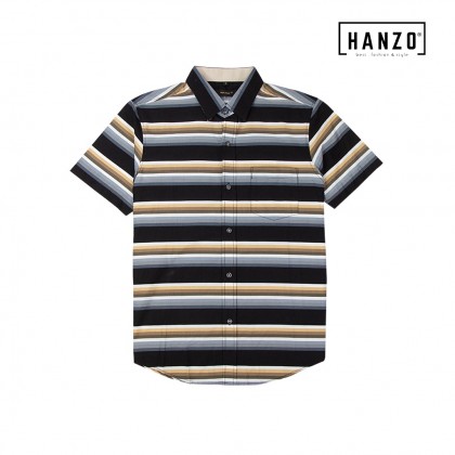 HANZO Men Shirt Short Sleeve Shirt Stripe Baju Kemeja Lelaki - SSL601016# 106125