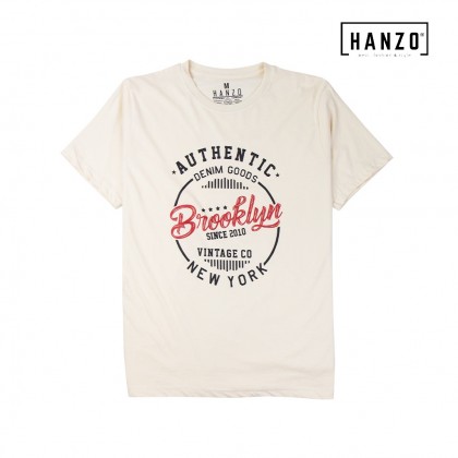 HANZO Men T-shirt Short Sleeve Graphic Tee Baju T-shirt Lelaki-AUTHENTIC-Orange/White/Beige/GreyBlue-92232#27/1