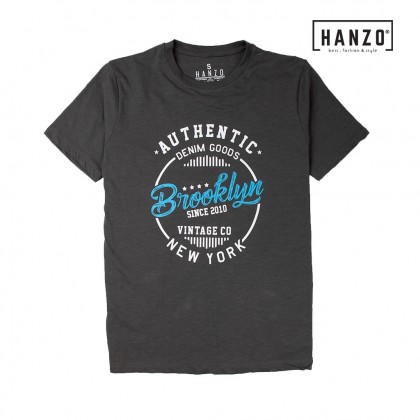 HANZO Men T-shirt Short Sleeve Graphic Tee Baju T-shirt Lelaki-AUTHENTIC-Orange/White/Beige/GreyBlue-92232#27/1