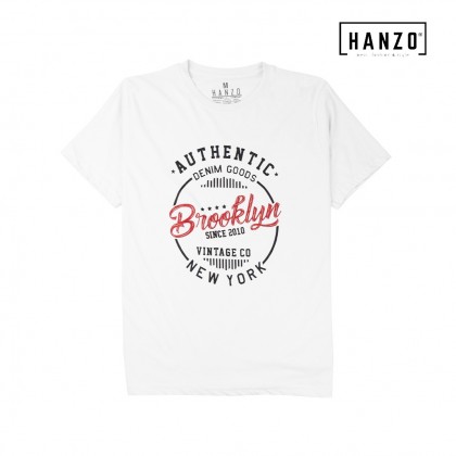HANZO Men T-shirt Short Sleeve Graphic Tee Baju T-shirt Lelaki-AUTHENTIC-Orange/White/Beige/GreyBlue-92232#27/1