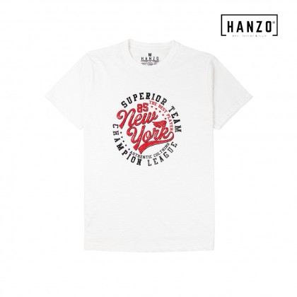 HANZO Men T-shirt Short Sleeve Graphic Tee Baju T-shirt Lelaki-SUPERIOR-Orange/White/Beige/GreyBlue-92232#28