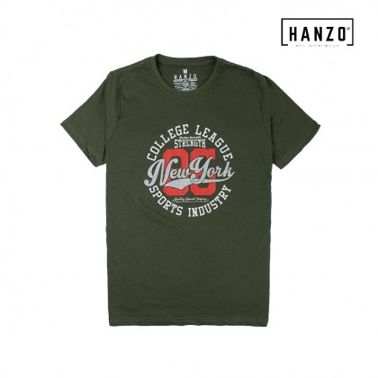 HANZO Men T-shirt Short Sleeve Graphic Tee Baju T-shirt Lelaki-COLLEGE-Light Purple/Brown/Green/Blue-92232#29/1