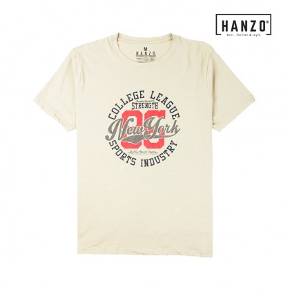HANZO Men T-shirt Short Sleeve Graphic Tee Baju T-shirt Lelaki-COLLEGE-Light Purple/Brown/Green/Blue-92232#29/1
