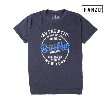 HANZO Men T-shirt Short Sleeve Graphic Tee Baju T-shirt Lelaki-AUTHENTIC-Navy/Dark Blue-92232#30