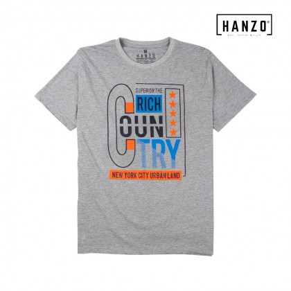 HANZO Men T-shirt Short Sleeve Graphic Tee Baju T-shirt Lelaki-RICH-Beige/Navy/Grey/Black/Pink-92232#31
