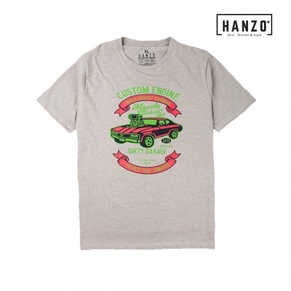 HANZO Men T-shirt Short Sleeve Graphic Tee Baju T-shirt Lelaki-CUSTOM-White/Beige/Brown/Green/Black-92232#32
