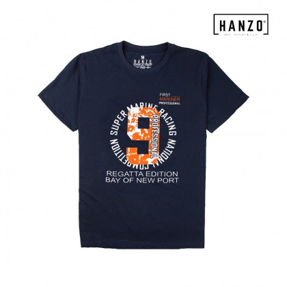 HANZO Men T-shirt Short Sleeve Graphic Tee Baju T-shirt Lelaki-MARINE-Blue/Green/Dark Green/Navy-92232#33/1