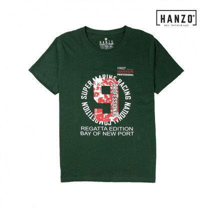 HANZO Men T-shirt Short Sleeve Graphic Tee Baju T-shirt Lelaki-MARINE-Blue/Green/Dark Green/Navy-92232#33/1