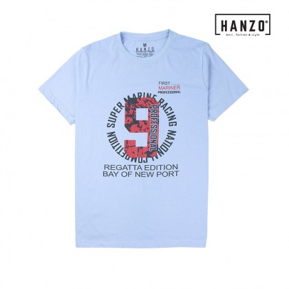 HANZO Men T-shirt Short Sleeve Graphic Tee Baju T-shirt Lelaki-MARINE-Black/Peach/Beige/Purple-92232#33