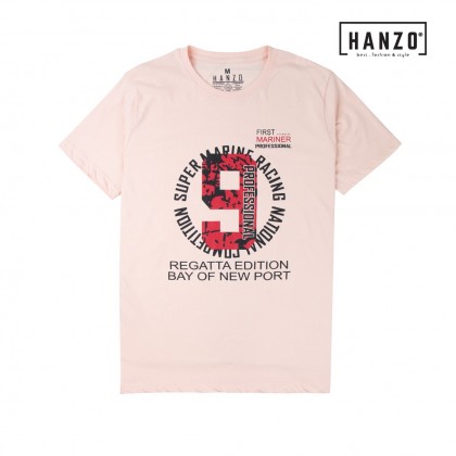 HANZO Men T-shirt Short Sleeve Graphic Tee Baju T-shirt Lelaki-MARINE-Black/Peach/Beige/Purple-92232#33