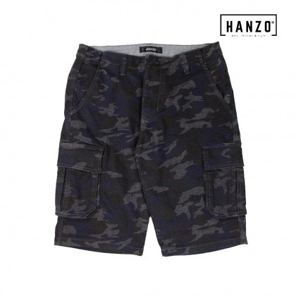 HANZO Men Short Pant Slim Fit Short Cargo Pant Floral Cotton Pant Seluar Pendek Lelaki-JL9805-2 Dark Blue
