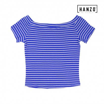 RGN BY HANZO Women Crop Top Shirt Stripe - R164 Light Blue/Blue