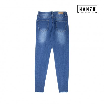 RGN BY HANZO Women Skinny Fit Ripped Long Jeans - Blue - RS34-19 106915