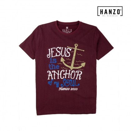 HANZO Men T-shirt Short Sleeve Graphic Tee Baju T-shirt Lelaki-JESUS-Red/Dark Grey/Grey/Black-92232#34