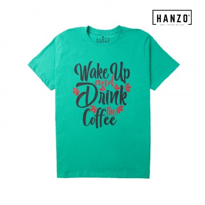 HANZO Men T-shirt Short Sleeve Graphic Tee Baju T-shirt Lelaki-WAKE UP - Orange/Green/Light Grey/Black/Navy-92232#39