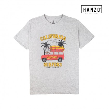 HANZO Men T-shirt Short Sleeve Graphic Tee Baju T-shirt Lelaki-CALIFORNIA-Black/Grey Blue/Grey Red/Light Grey-92232#34