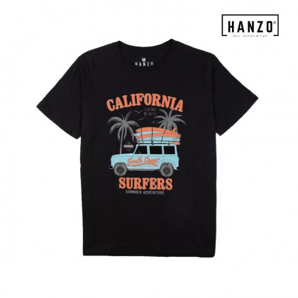 HANZO Men T-shirt Short Sleeve Graphic Tee Baju T-shirt Lelaki-CALIFORNIA-Black/Grey Blue/Grey Red/Light Grey-92232#34