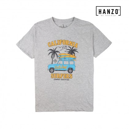 HANZO Men T-shirt Short Sleeve Graphic Tee Baju T-shirt Lelaki-CALIFORNIA-Black/Grey Blue/Grey Red/Light Grey-92232#34