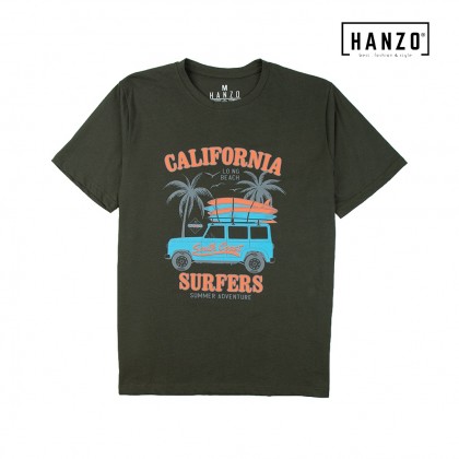 HANZO Men T-shirt Short Sleeve Graphic Tee Baju T-shirt Lelaki-CALIFORNIA-Blue/Green/Red/Dark Green/Maroon-92232#34/1