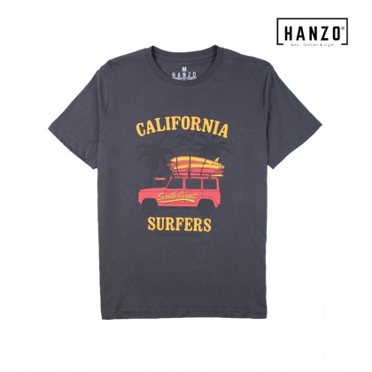 HANZO Men T-shirt Short Sleeve Graphic Tee Baju T-shirt Lelaki-CALIFORNIA-Army Green/Navy/Dark Blue/DarkGreyB-92232#34/2