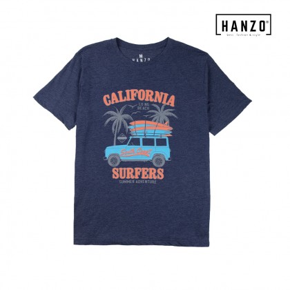 HANZO Men T-shirt Short Sleeve Graphic Tee Baju T-shirt Lelaki-CALIFORNIA-Army Green/Navy/Dark Blue/DarkGreyB-92232#34/2