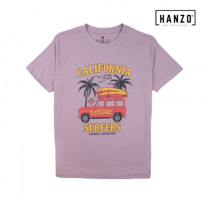 HANZO Men T-shirt Short Sleeve Graphic Tee Baju T-shirt Lelaki-CALIFORNIA-Army Green/Navy/Dark Blue/DarkGreyB-92232#34/2