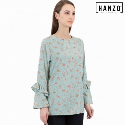 RGN BY HANZO Women Long Sleeve Muslimah Blouse FLORAL RUFFLE Blouse Baju Muslimah Lengan Panjang Perempuan -R324-106770