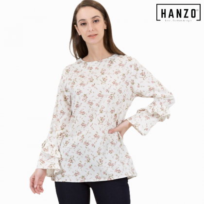 RGN BY HANZO Women Long Sleeve Muslimah Blouse FLORAL RUFFLE Blouse Baju Muslimah Lengan Panjang Perempuan -R324-106770
